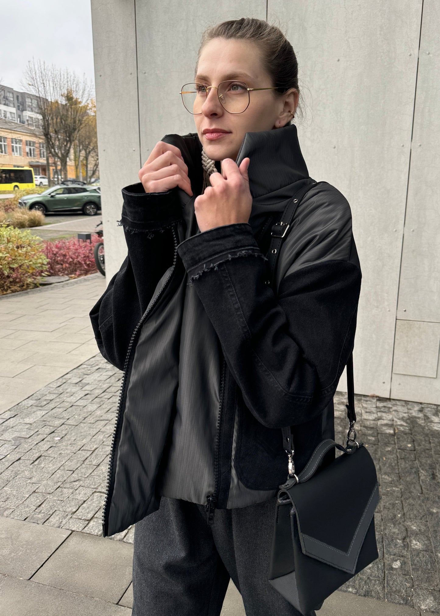 Thick metallic gray windbreaker jacket