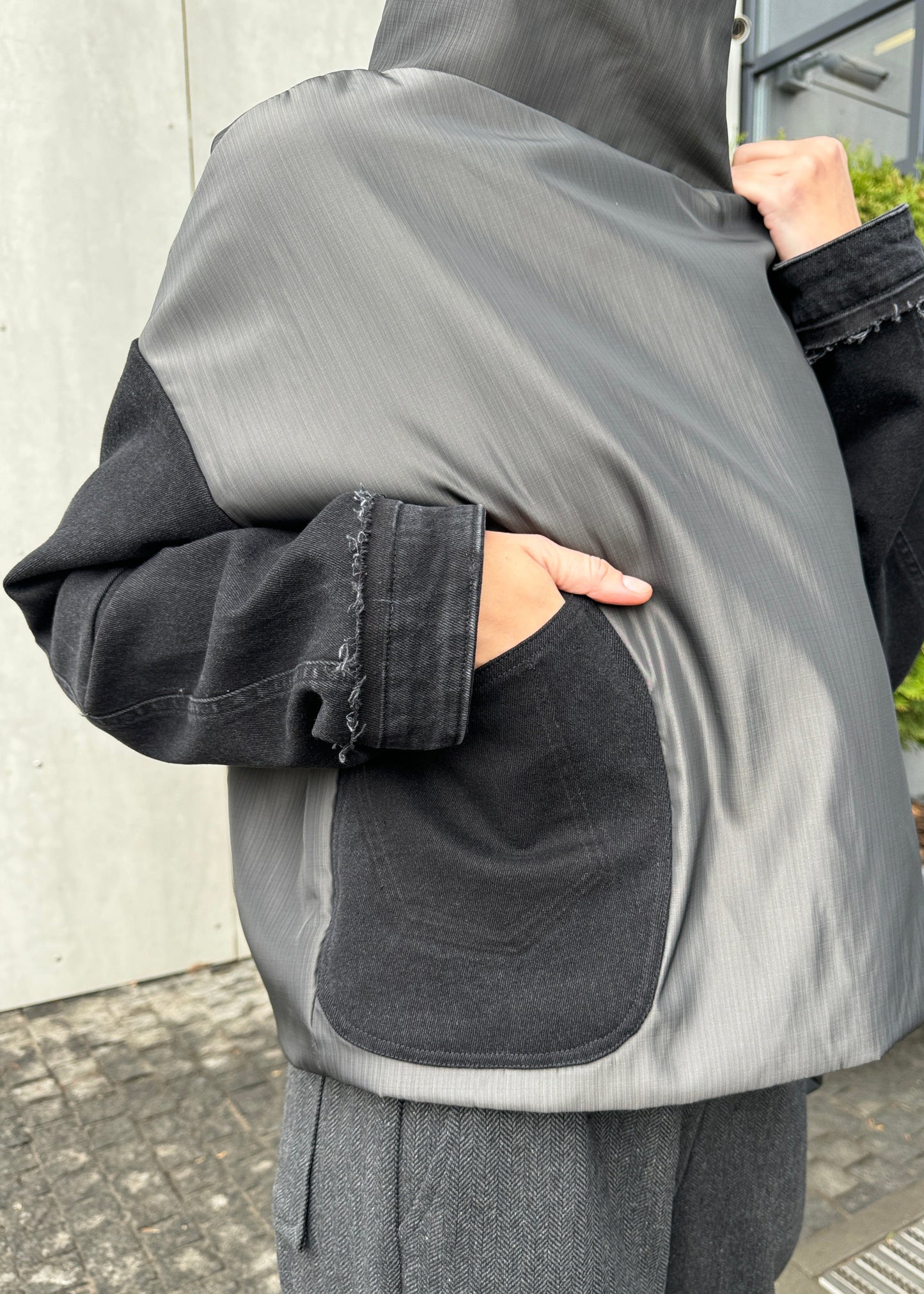 Thick metallic gray windbreaker jacket