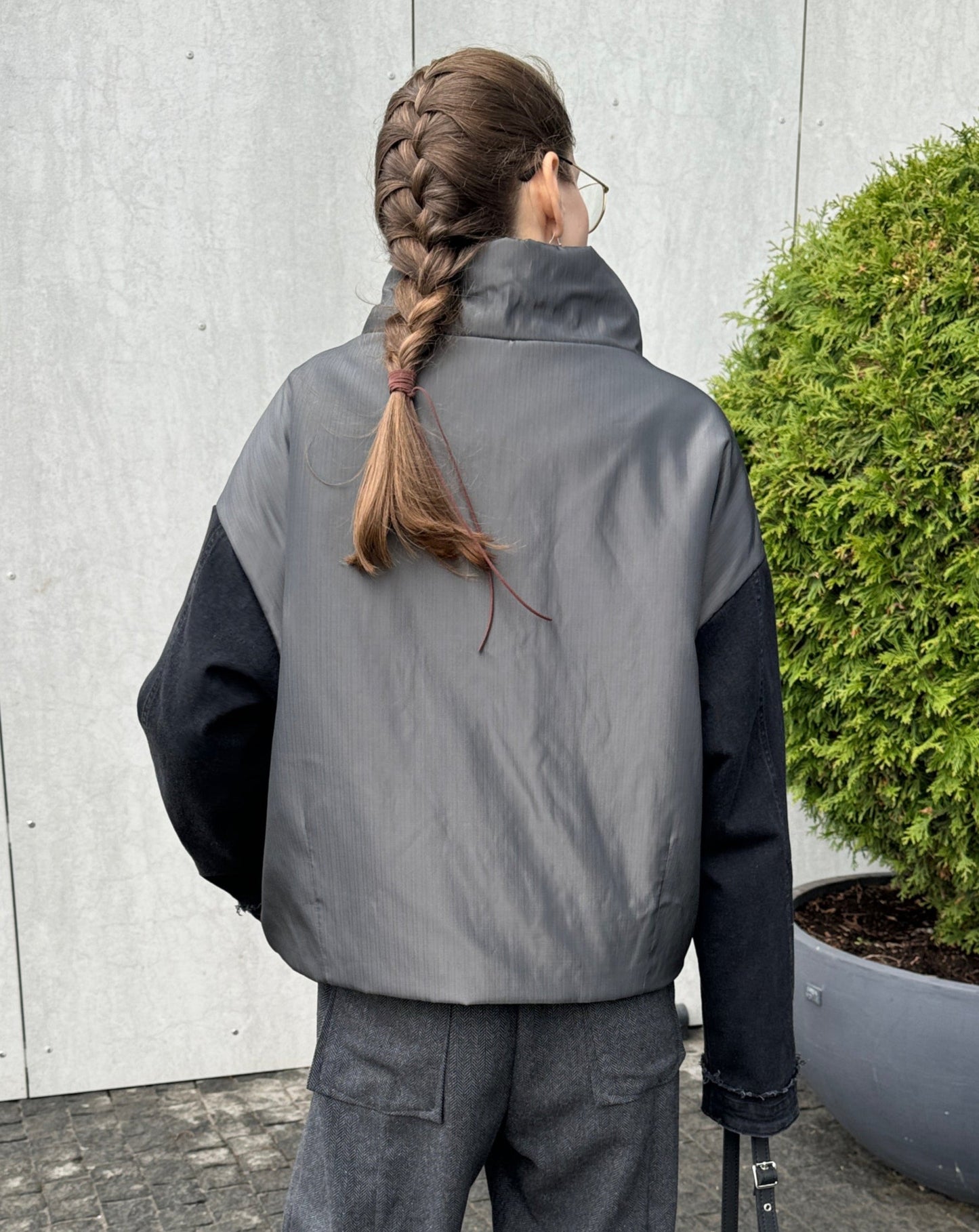 Thick metallic gray windbreaker jacket