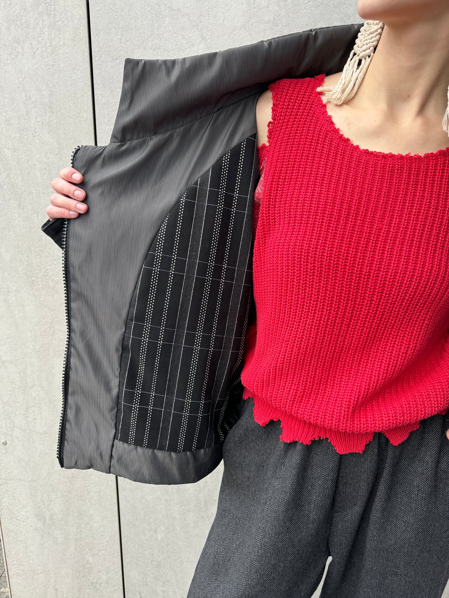 Thick metallic gray windbreaker jacket