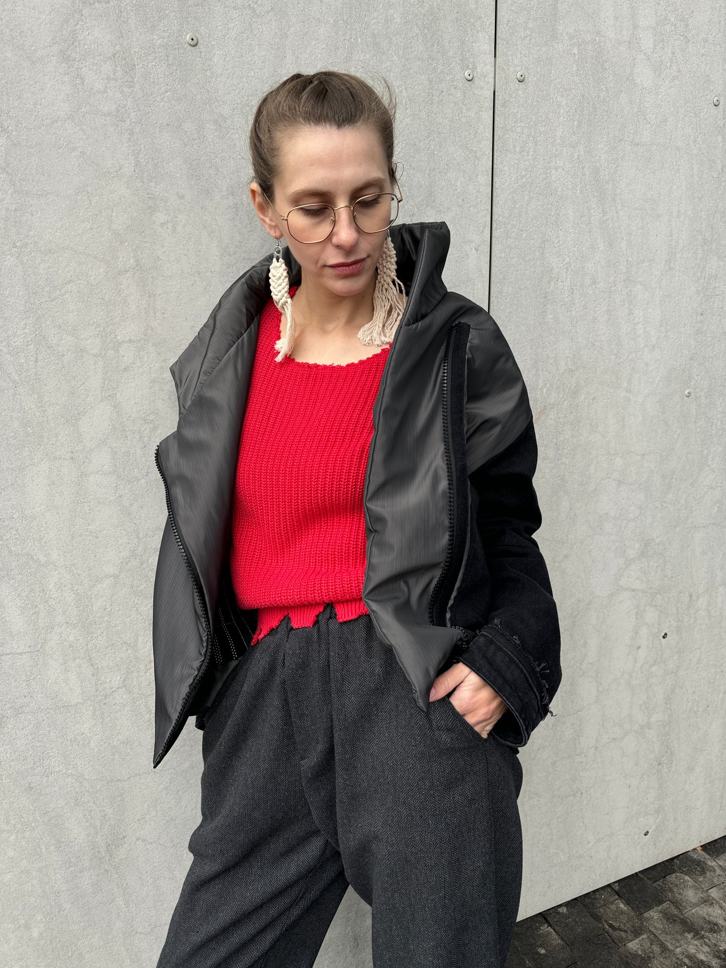 Thick metallic gray windbreaker jacket