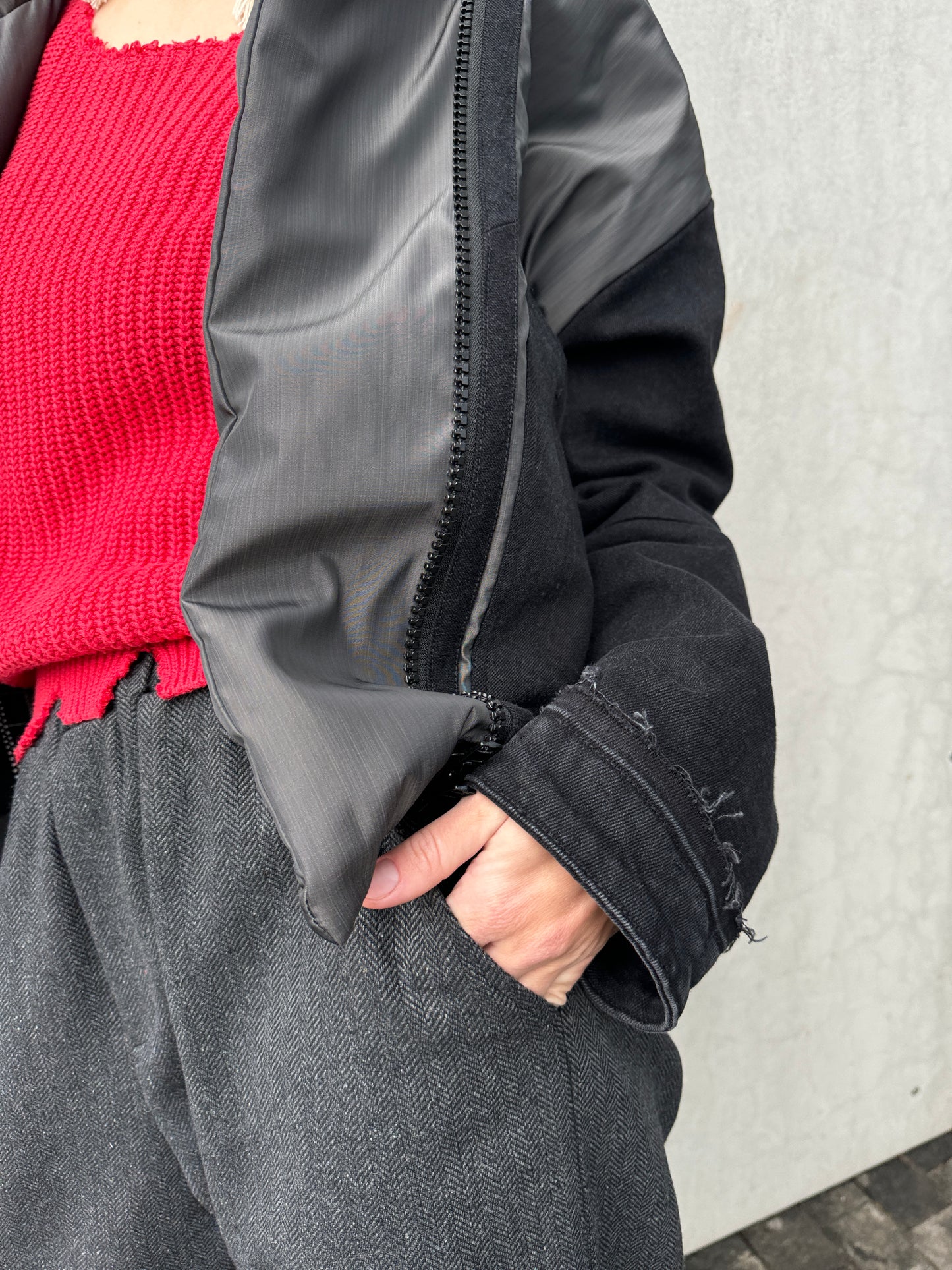 Thick metallic gray windbreaker jacket