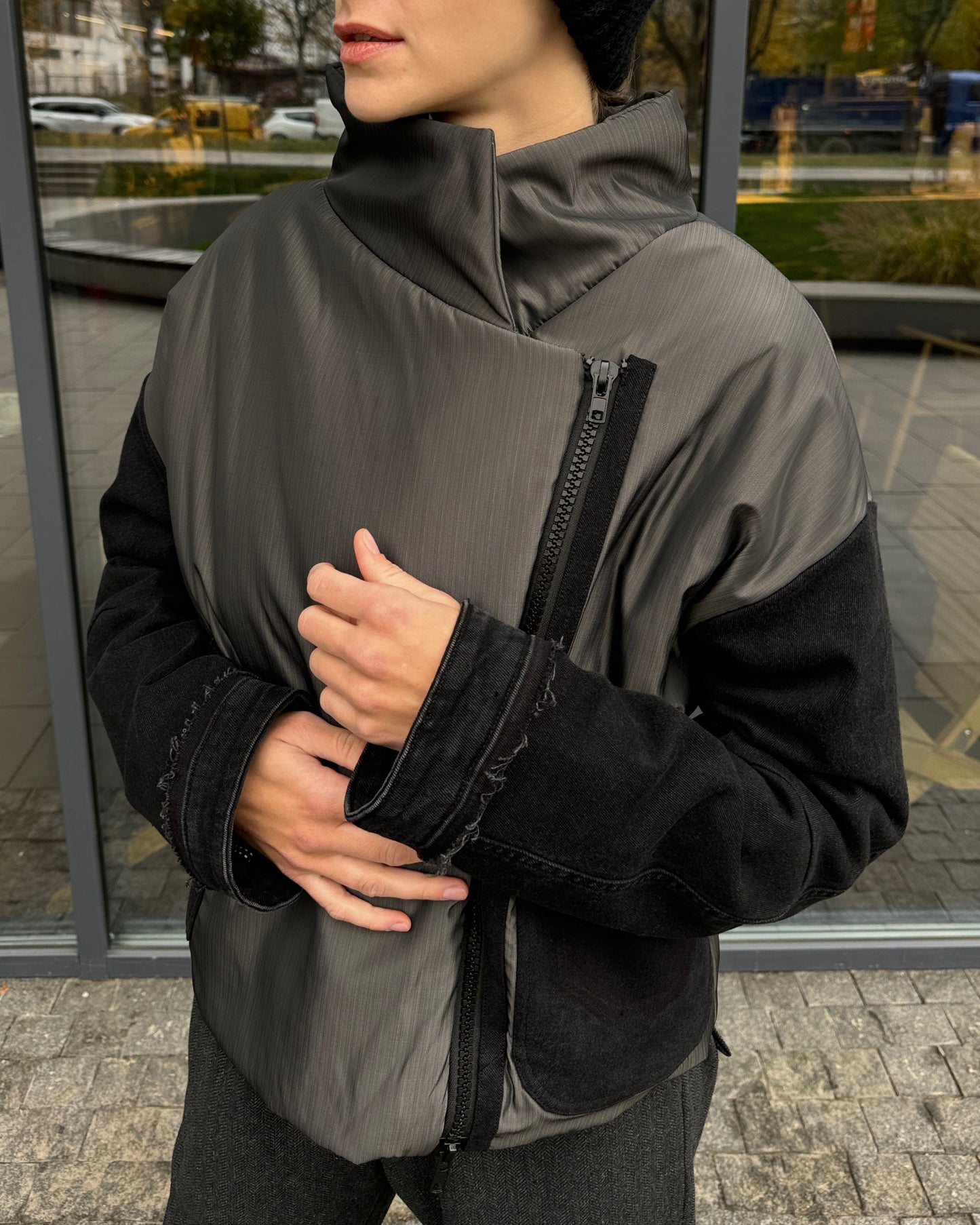 Thick metallic gray windbreaker jacket
