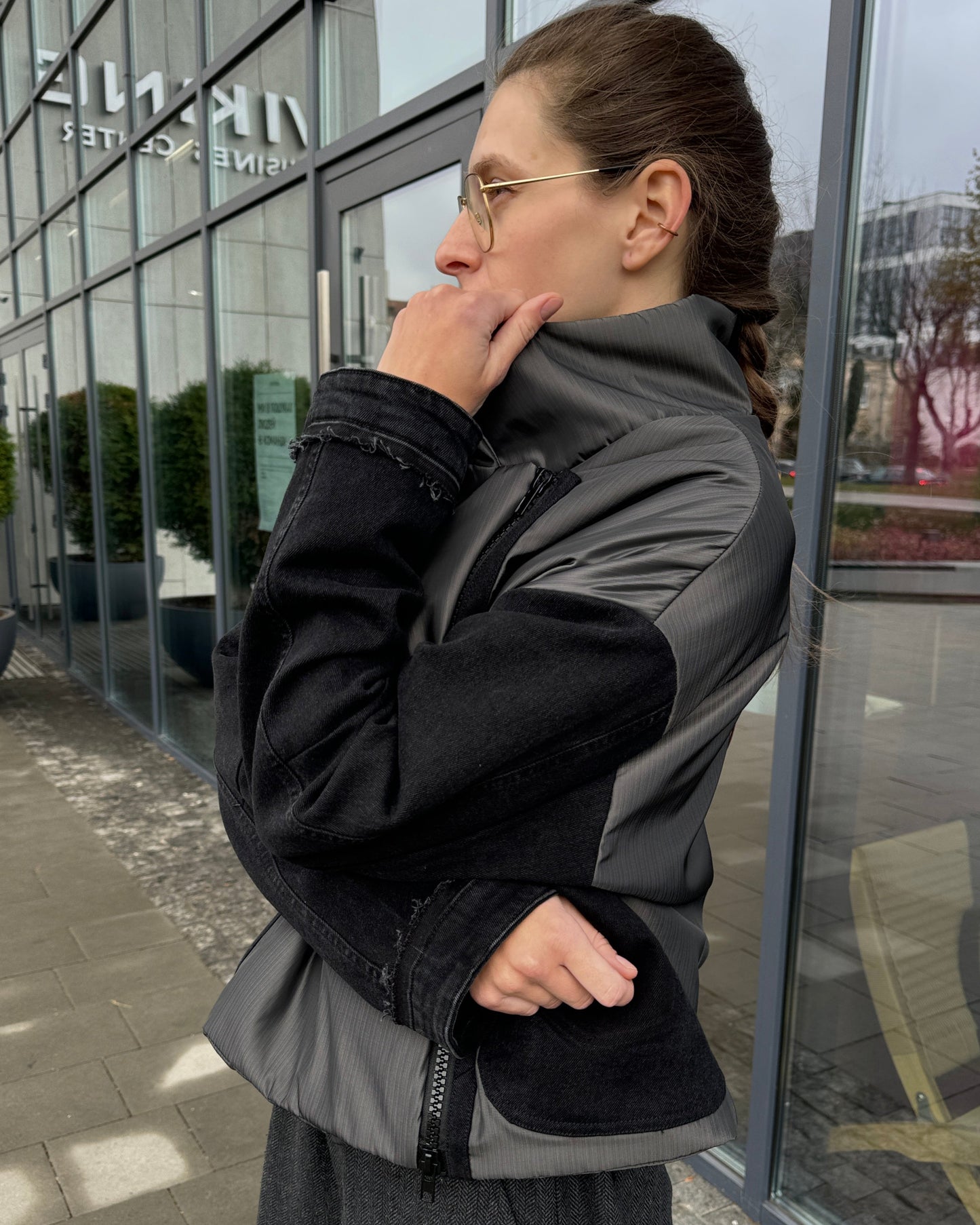 Thick metallic gray windbreaker jacket