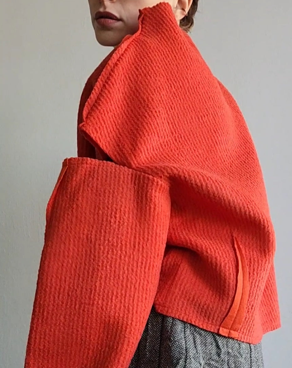 Sweater open shoulders textured wool, orange-red