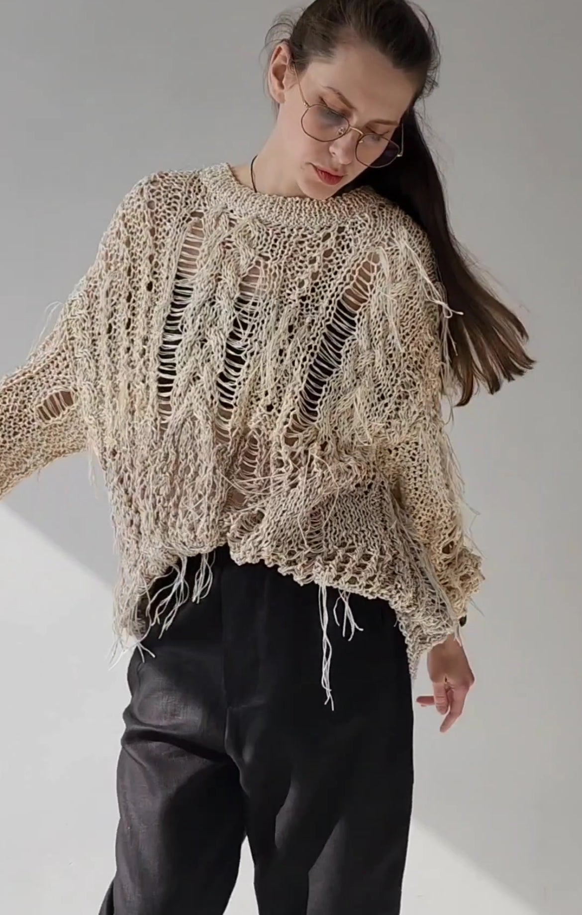White cotton textured sweater