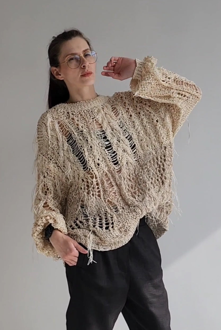 White cotton textured sweater