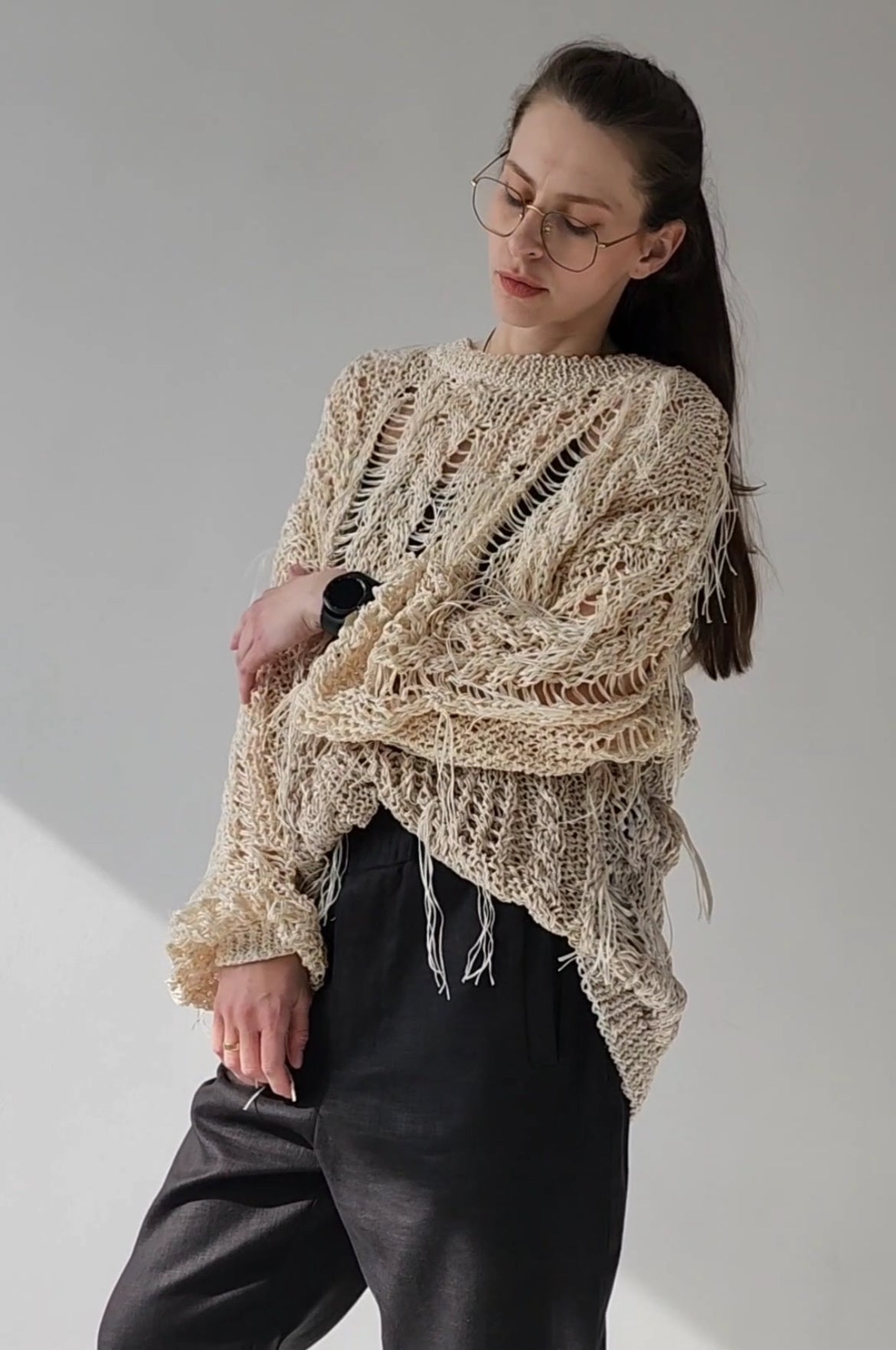 White cotton textured sweater