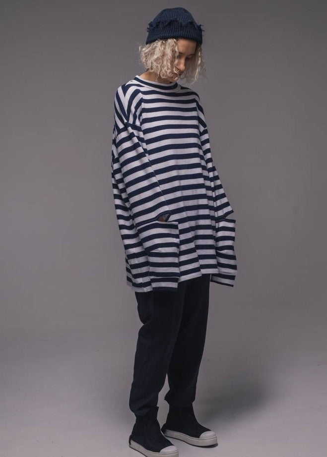 Blue-black ragged cotton rep hat