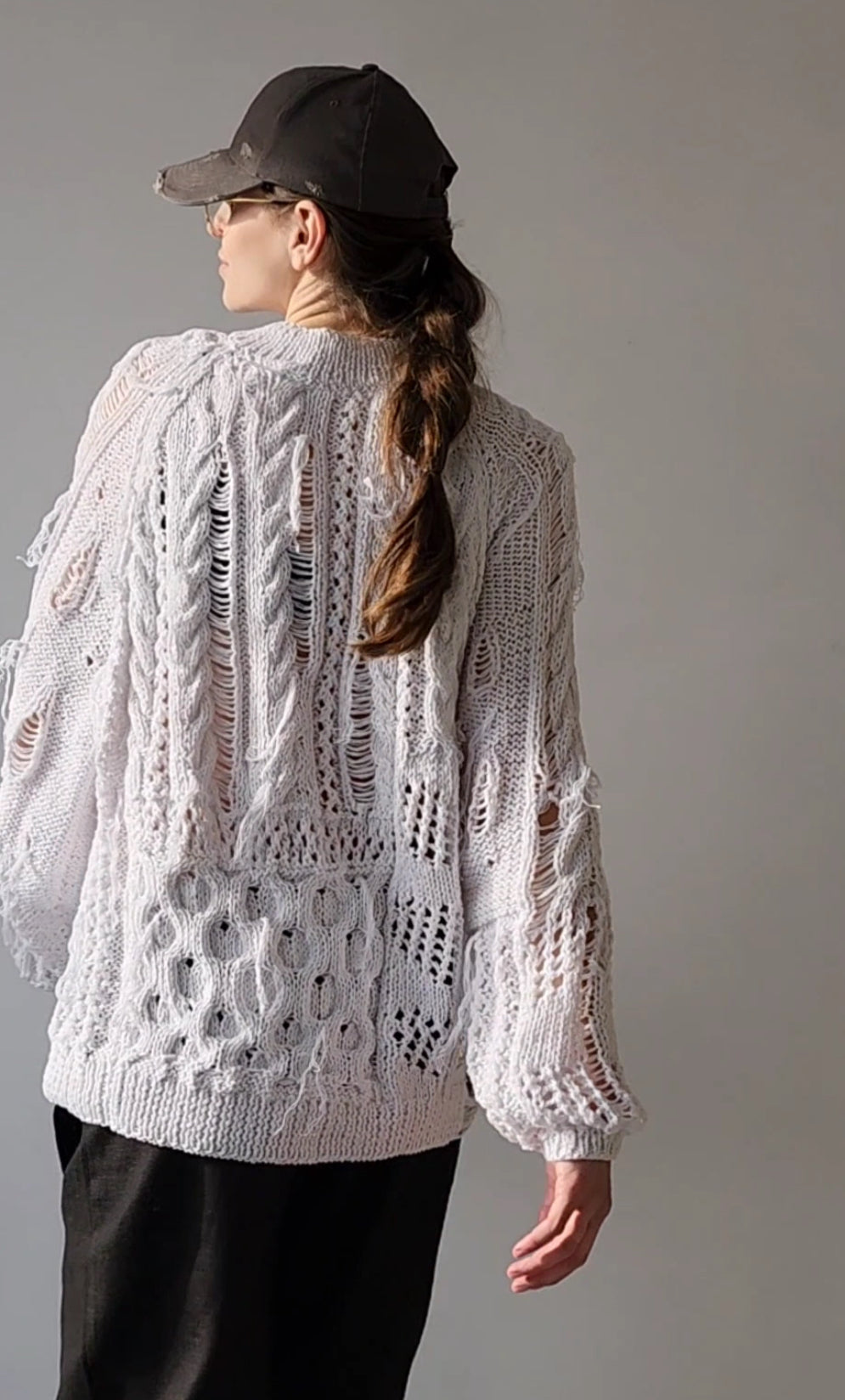 White cotton textured sweater