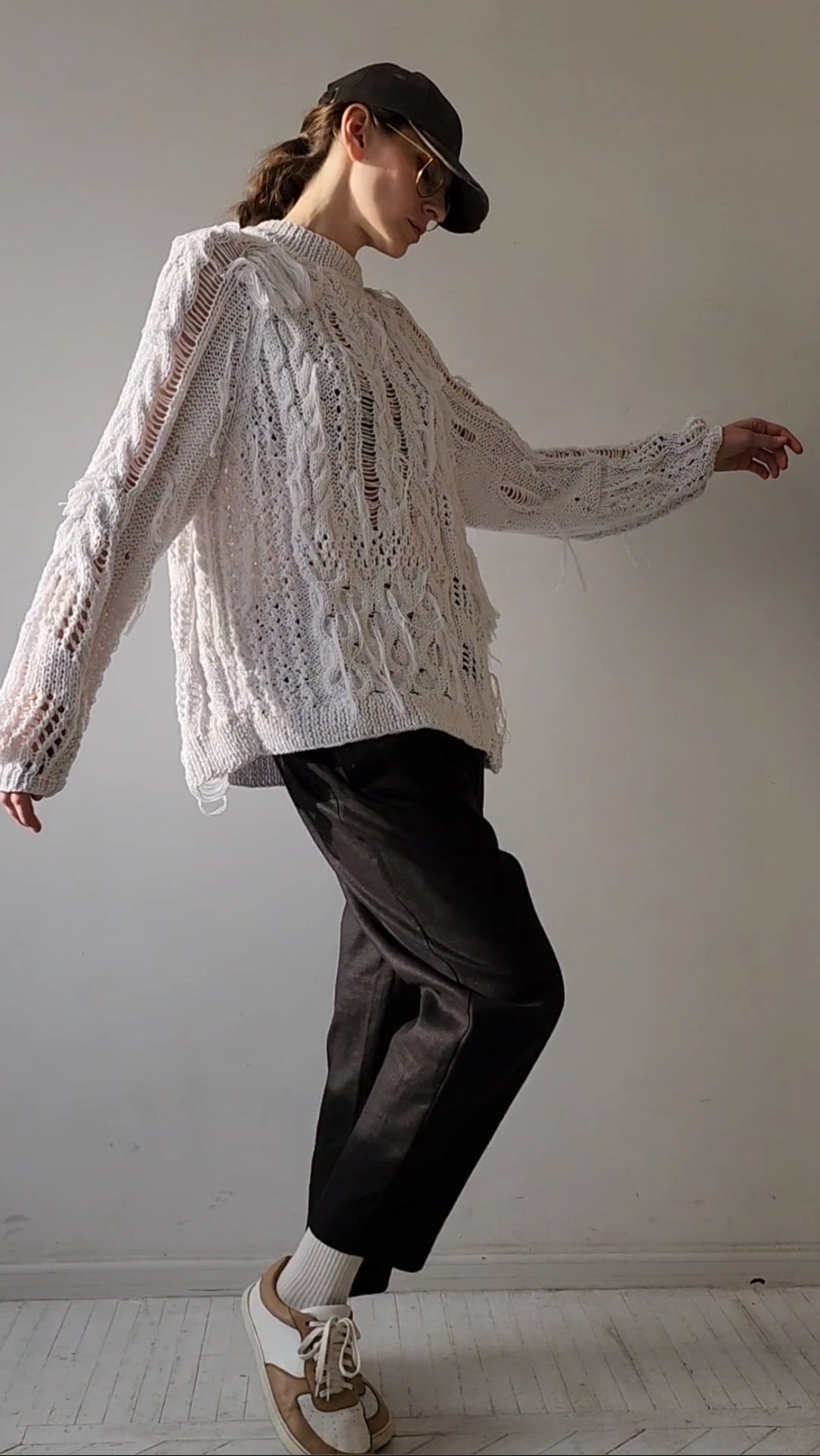 White cotton textured sweater