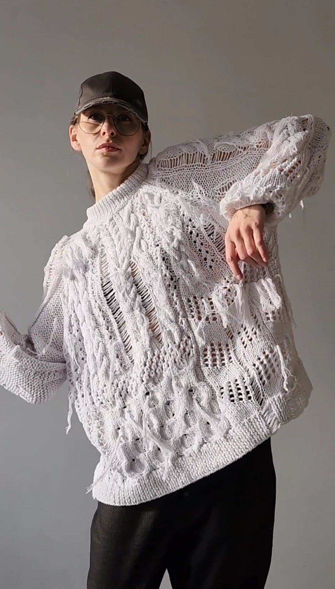 White cotton textured sweater