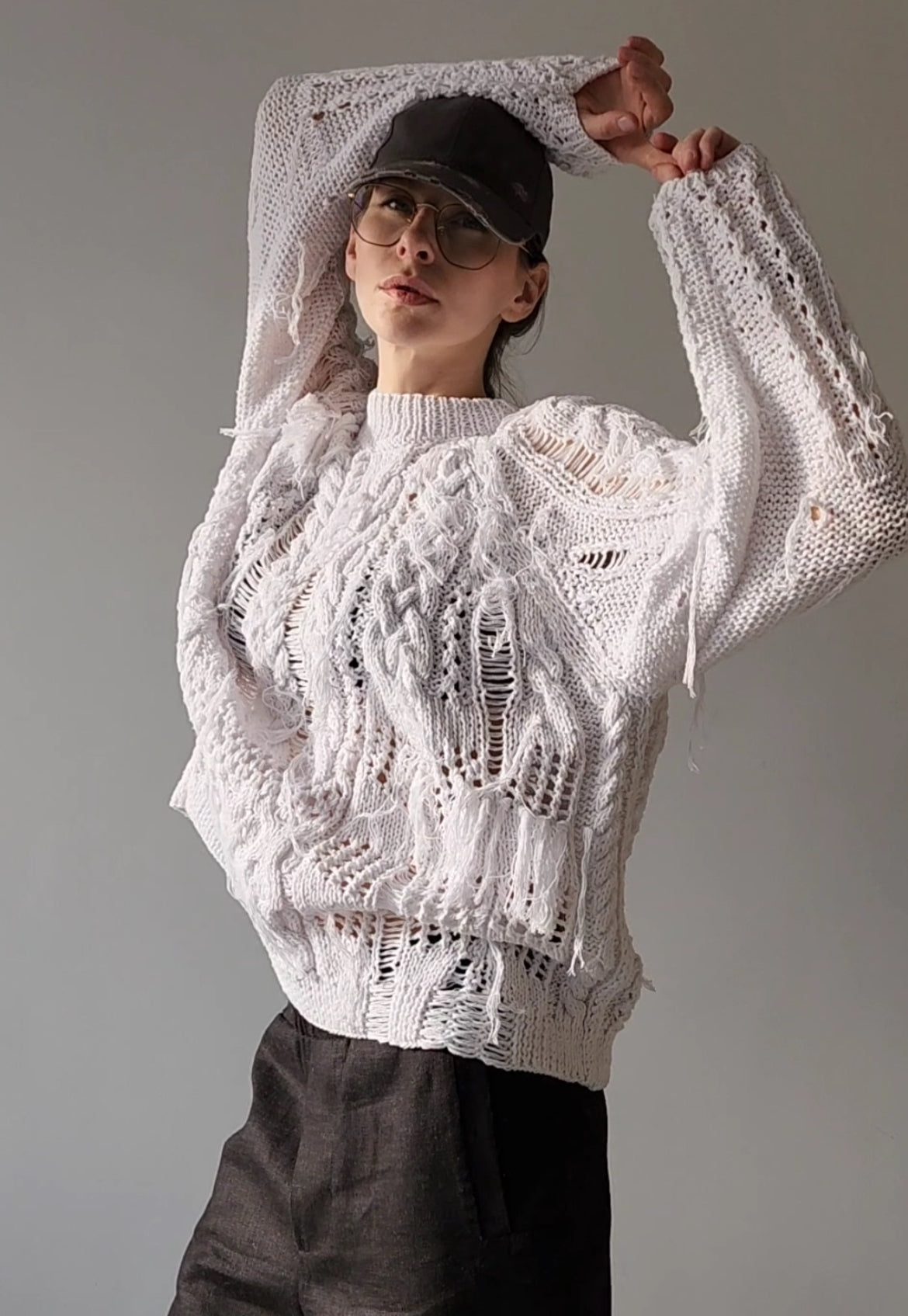 White cotton textured sweater