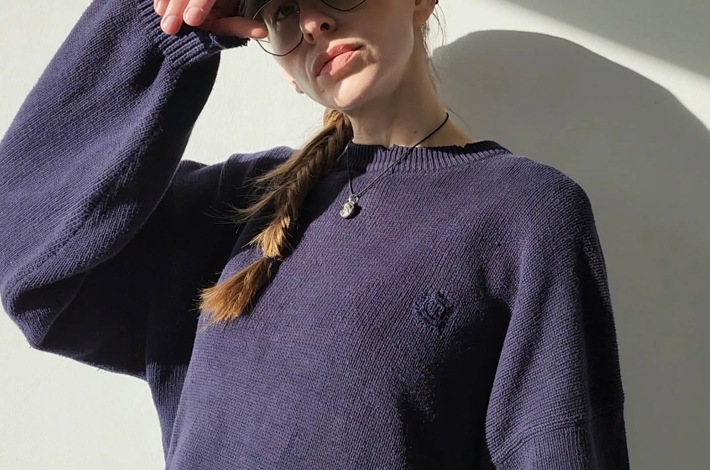 Reworked black cotton sweater with denim sleeves