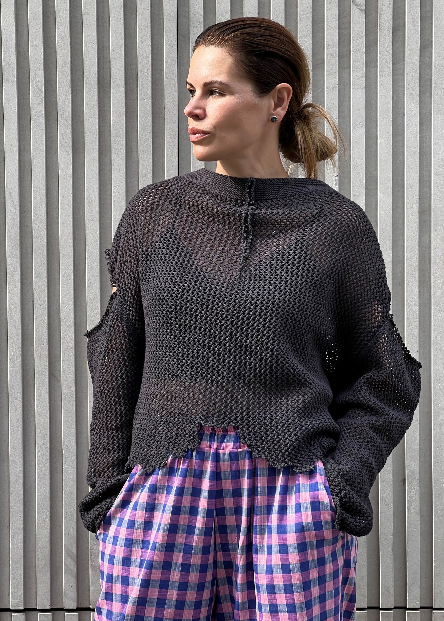 Recycle sweater - cotton mesh graphite