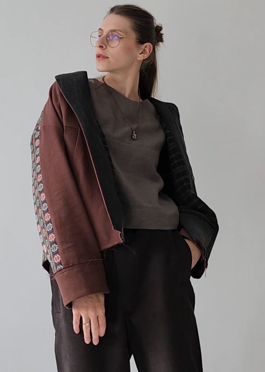Hand-dyed gray cotton coat-jacket