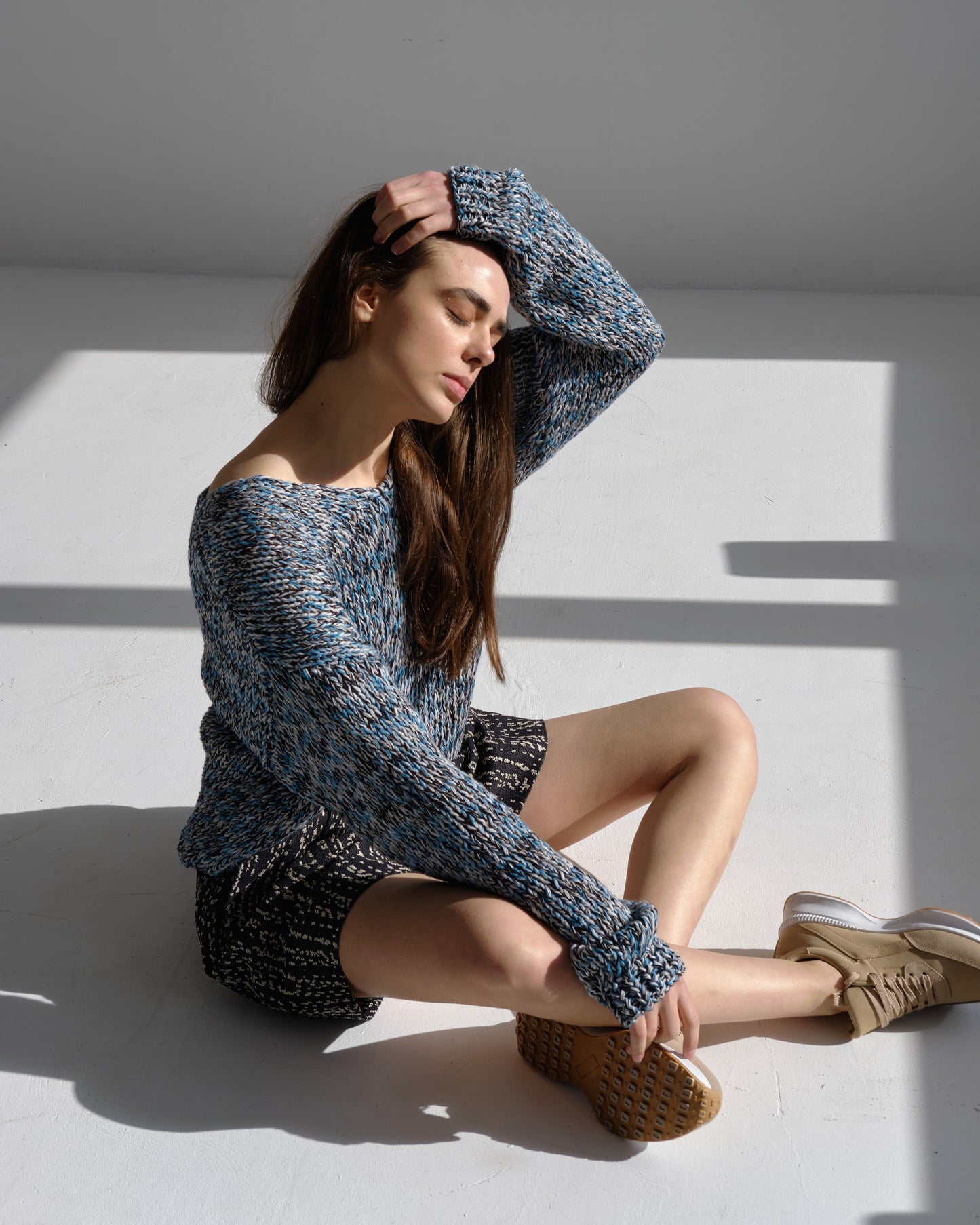Handmade turquoise melange linen sweater