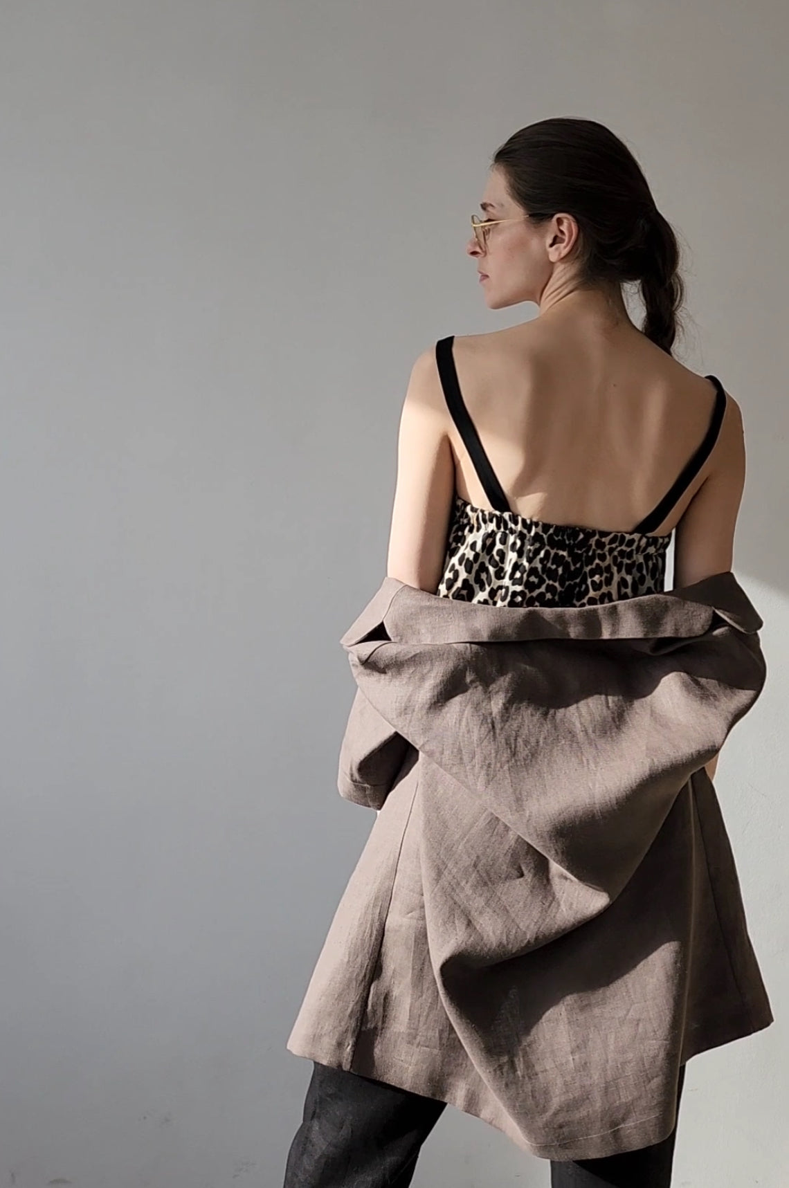 Light gray wide straps linen top
