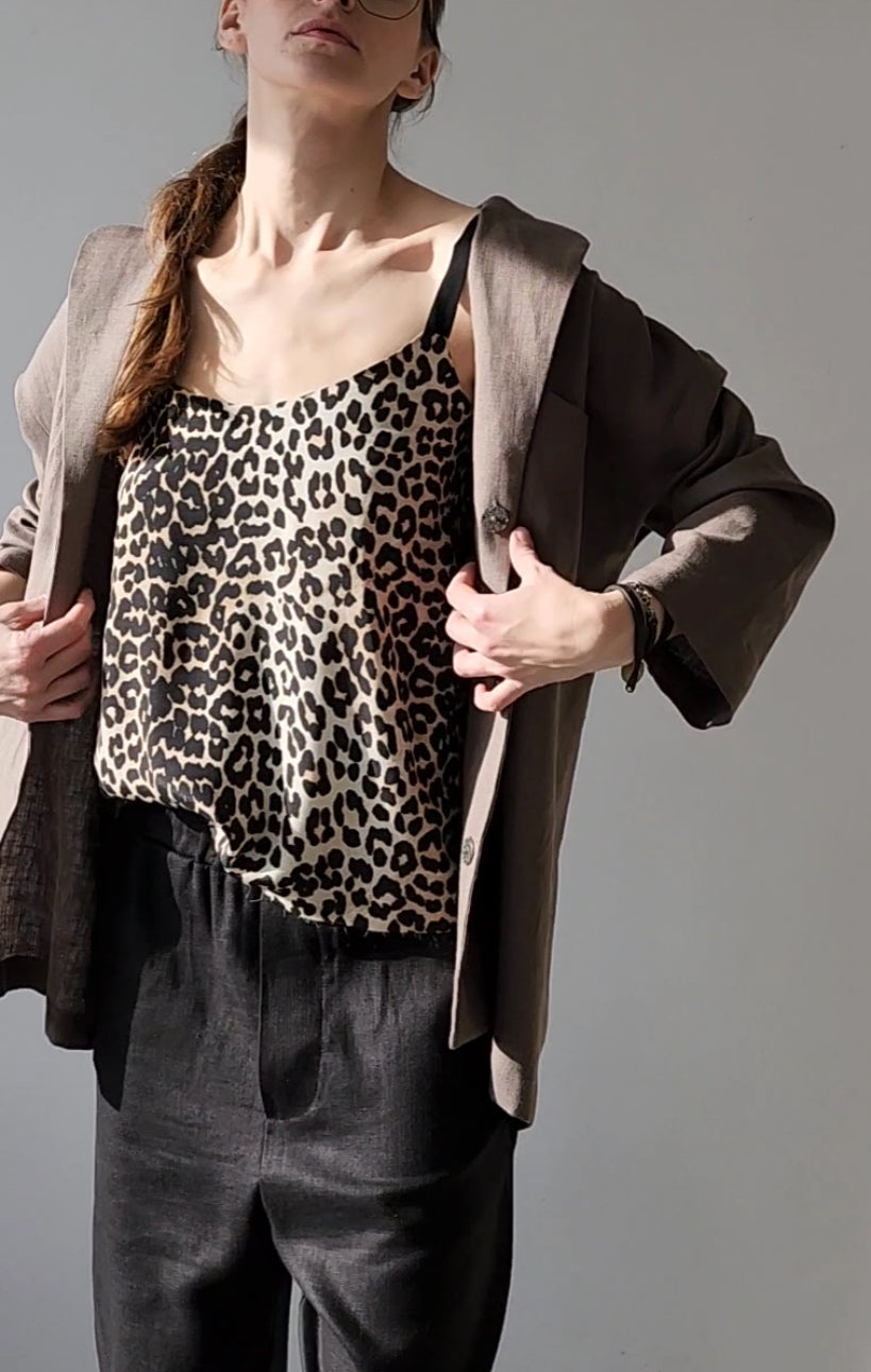 Light gray wide straps linen top