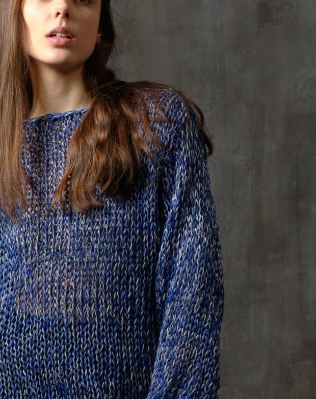 Blue handcrafted melange cotton sweater