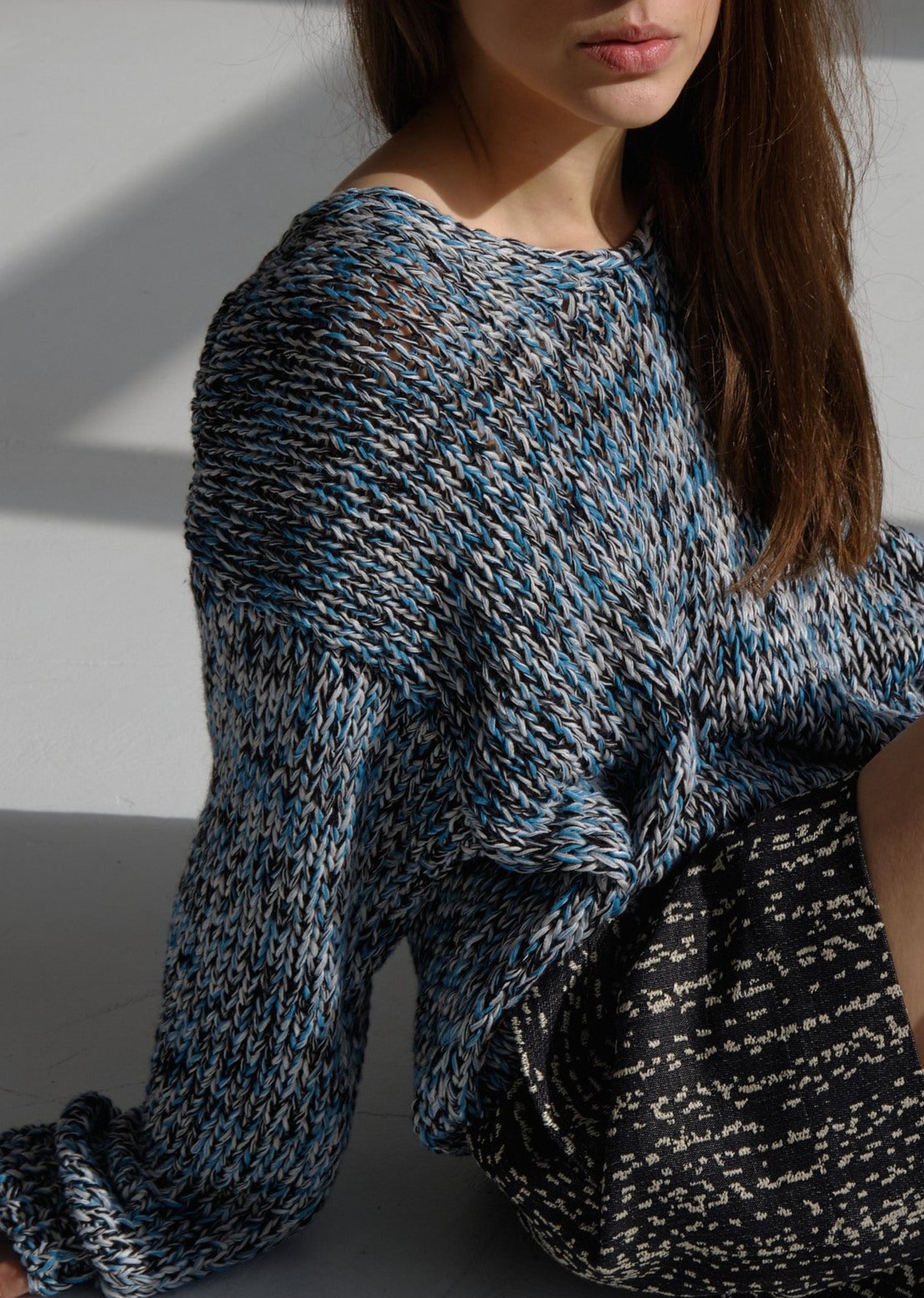 Handmade turquoise melange linen sweater