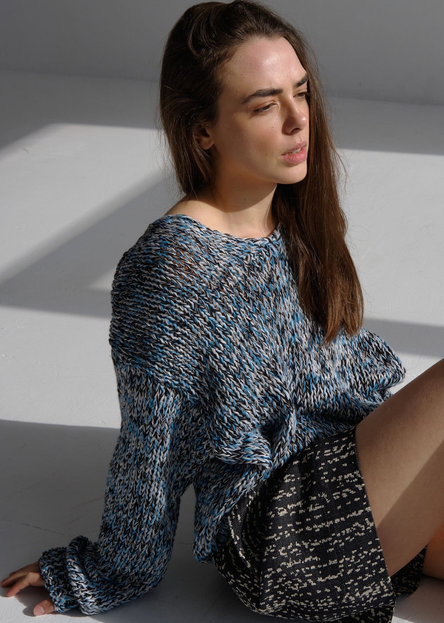 Handmade turquoise melange linen sweater