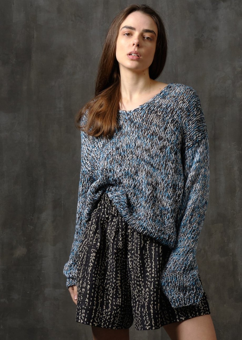 Handmade turquoise melange linen sweater