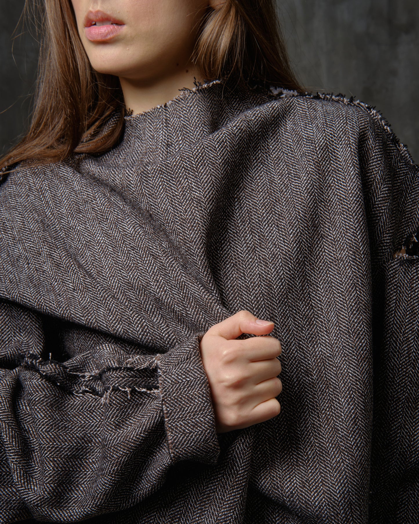 Tweed sweater shirt with vintage jacquard back