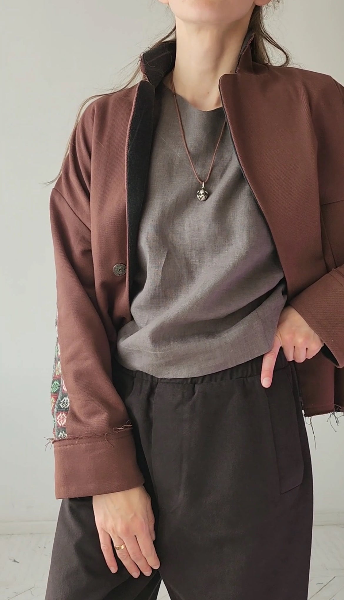 Hand-dyed gray cotton coat-jacket