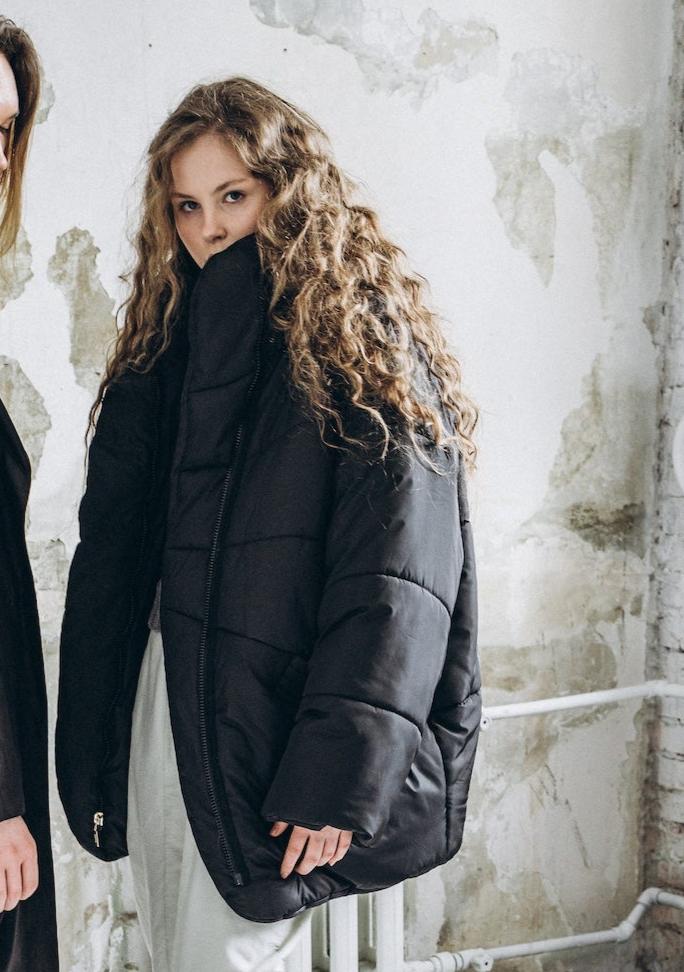 Black oversize unisex down jacket