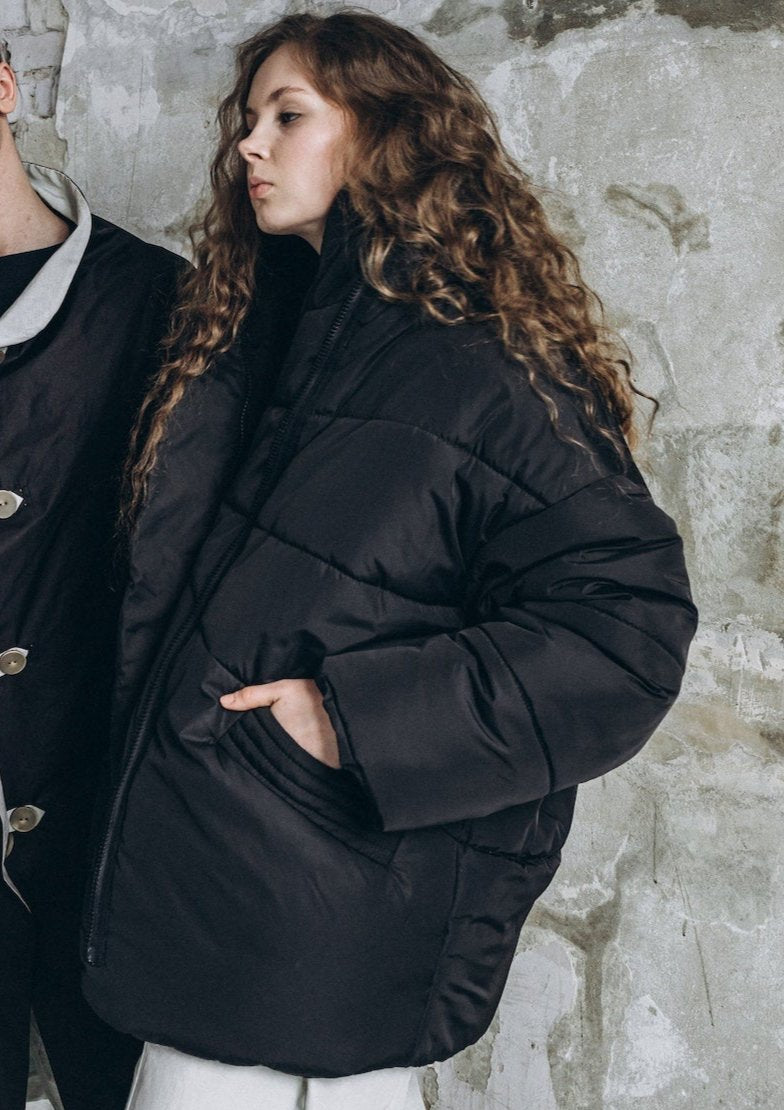 Black oversize unisex down jacket
