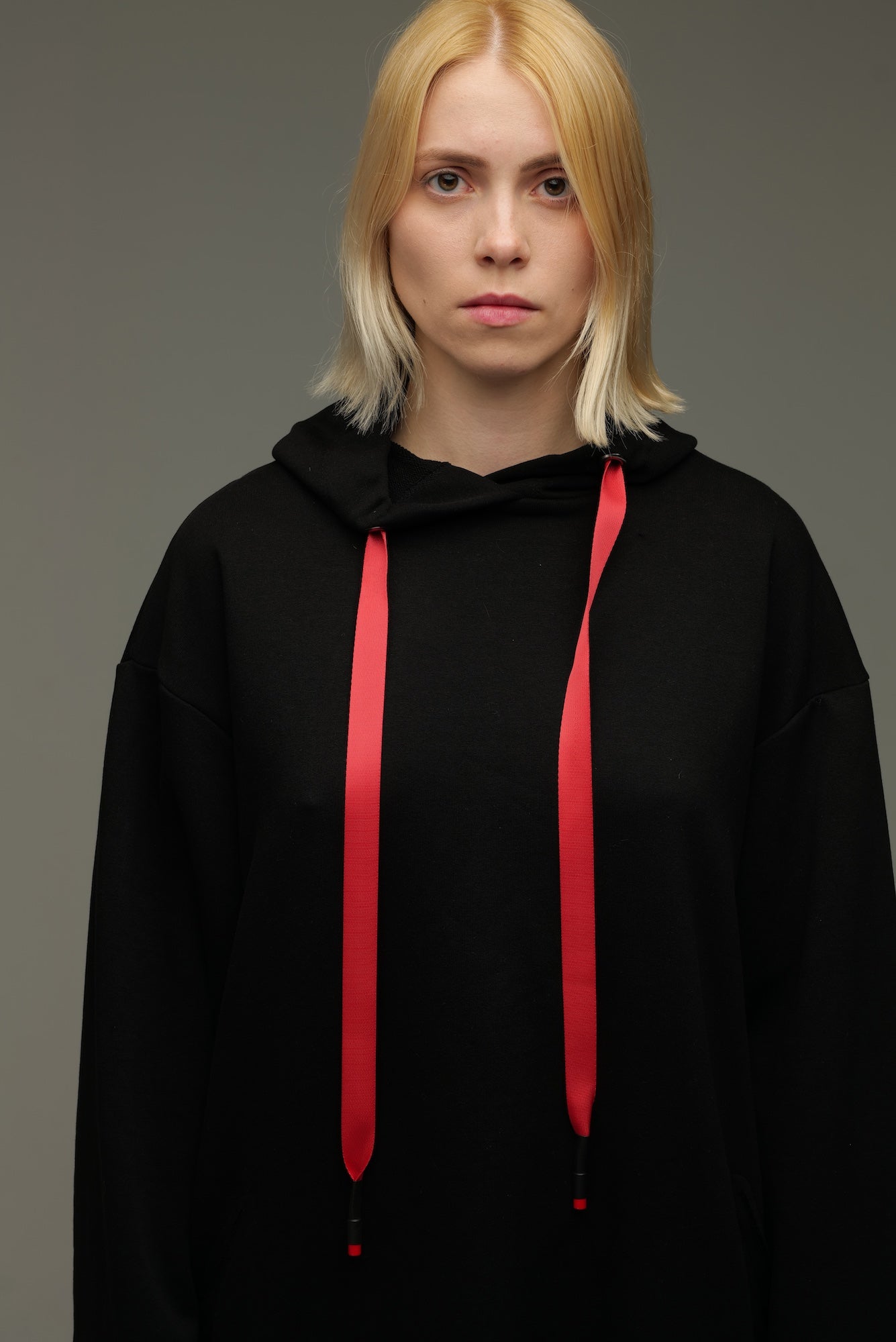 Black oversize hoodie with ethnic decoration