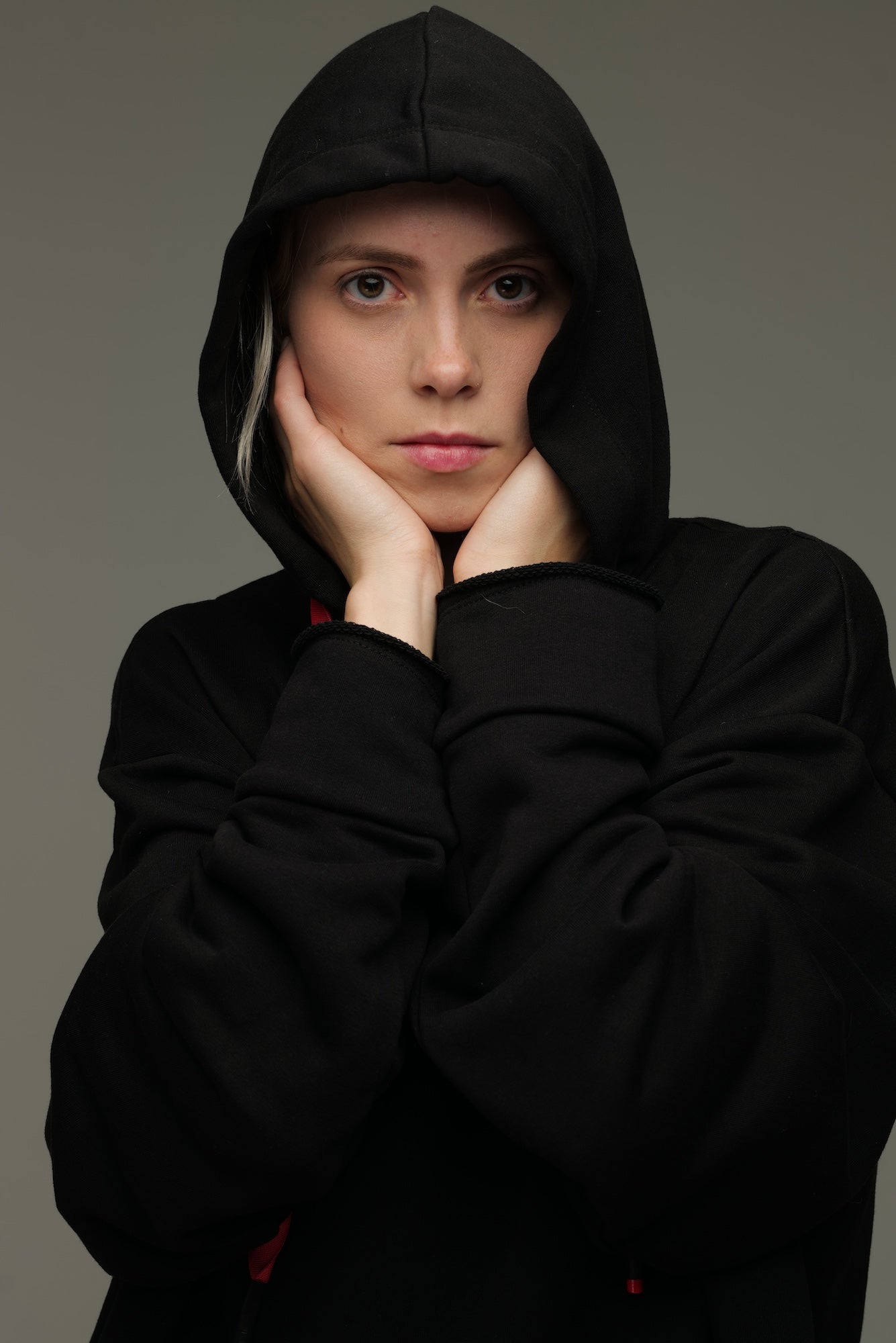 Black oversize hoodie with ethnic decoration