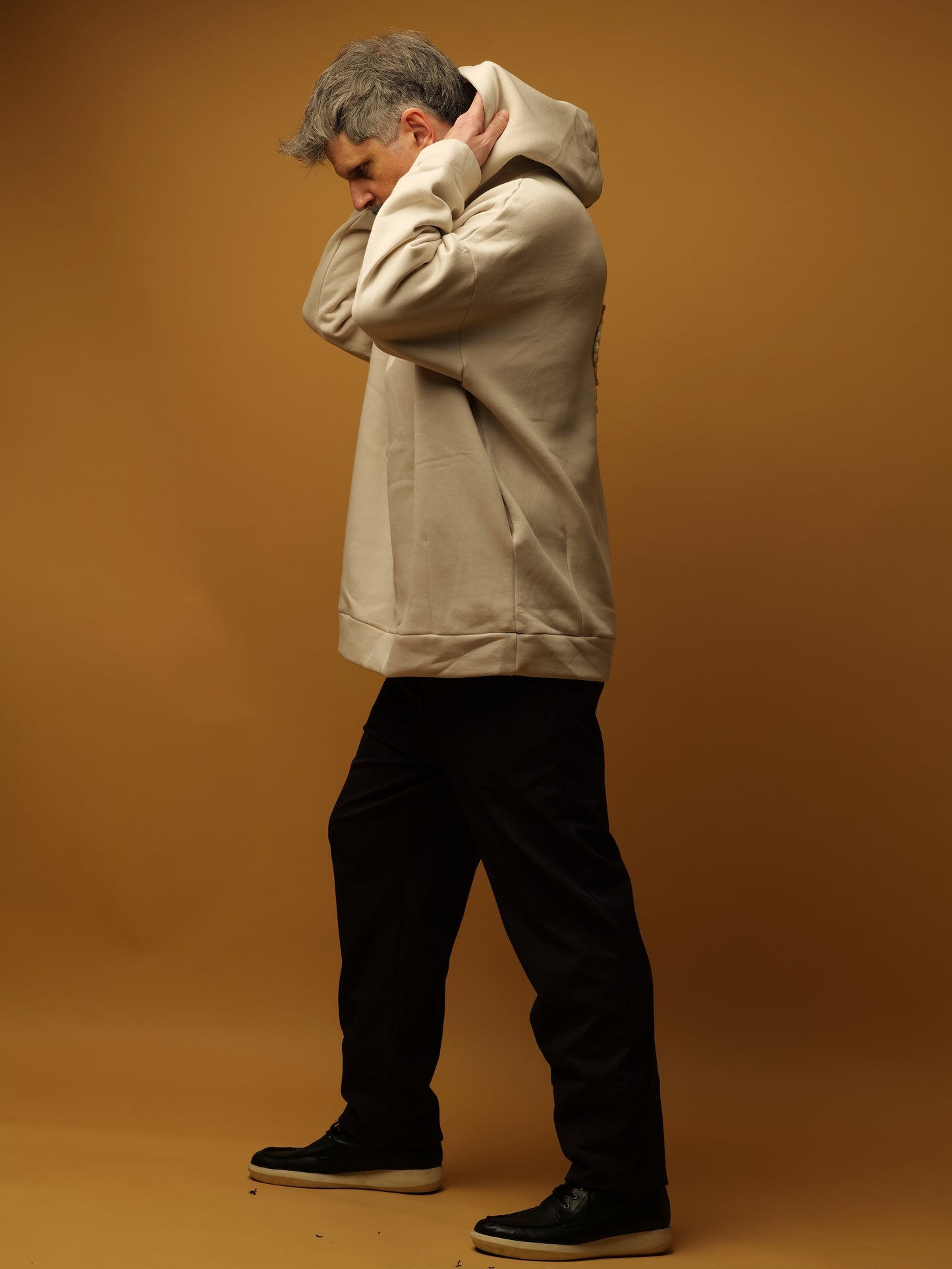 White oversize hoodie with ethnic decoration