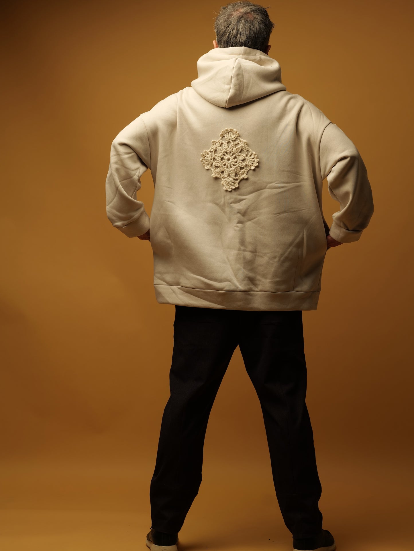 White oversize hoodie with ethnic decoration