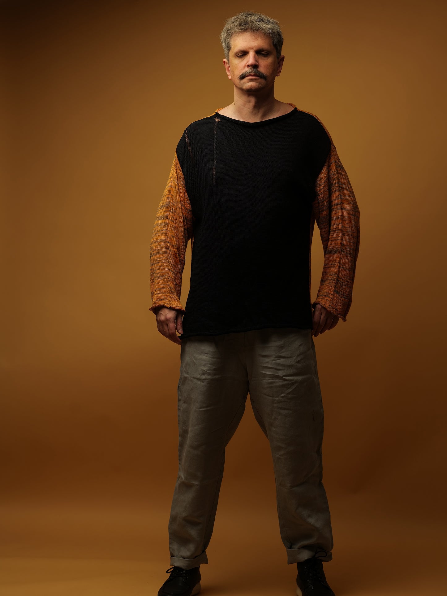 Orange-blue unisex long cotton sweater