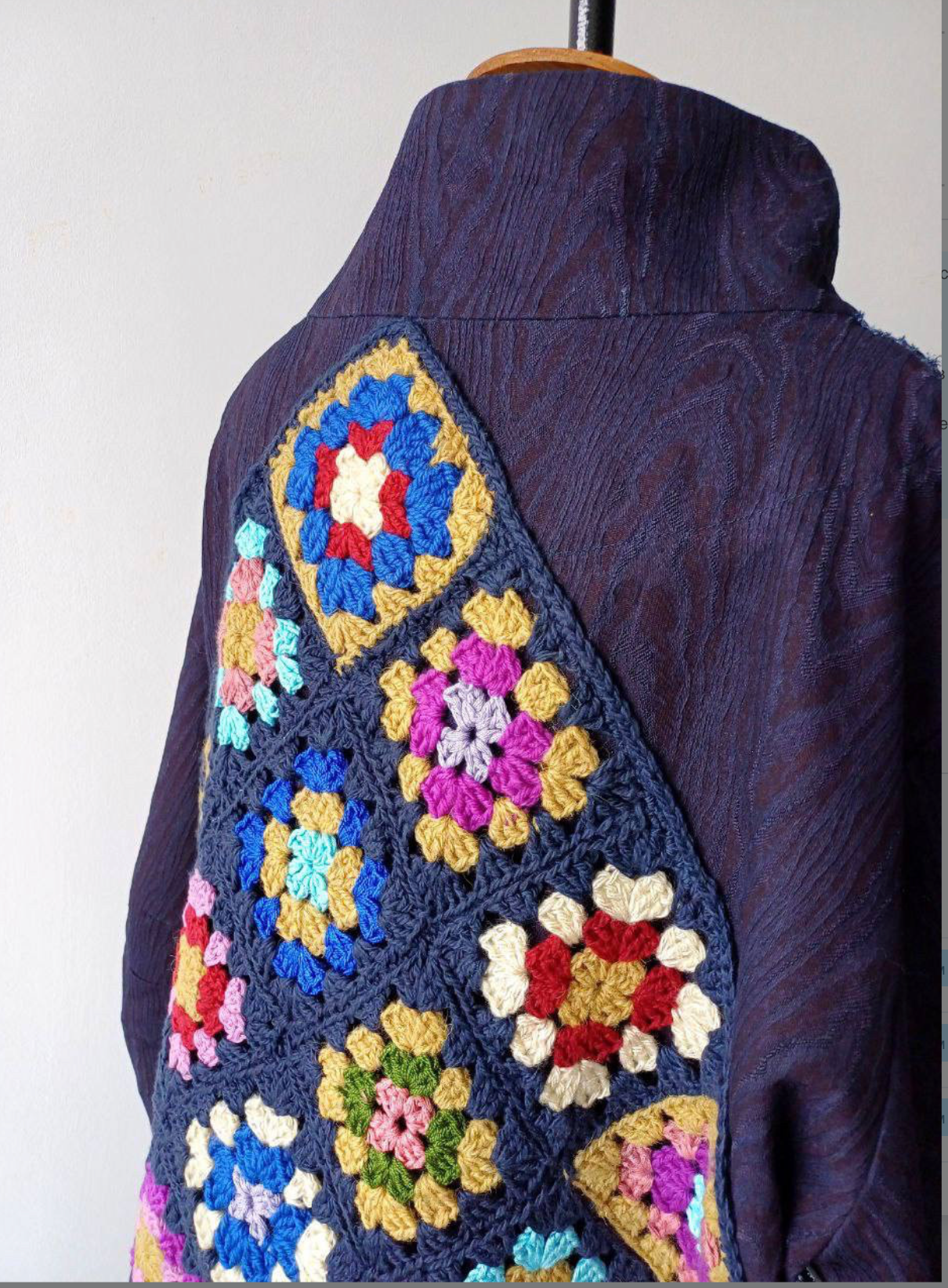 Bomber denim purple texture bark decoration on the back