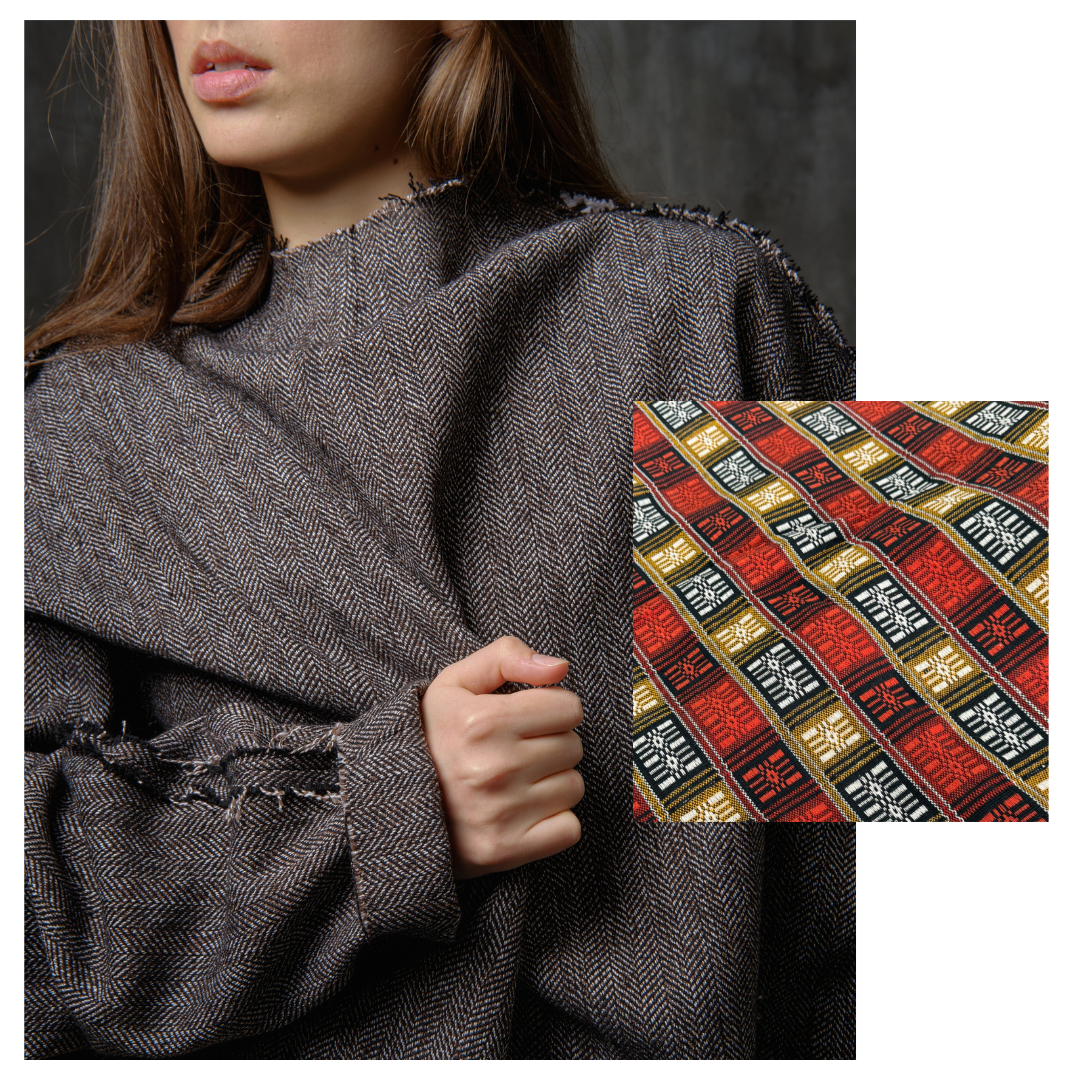 Tweed sweater shirt with vintage jacquard back