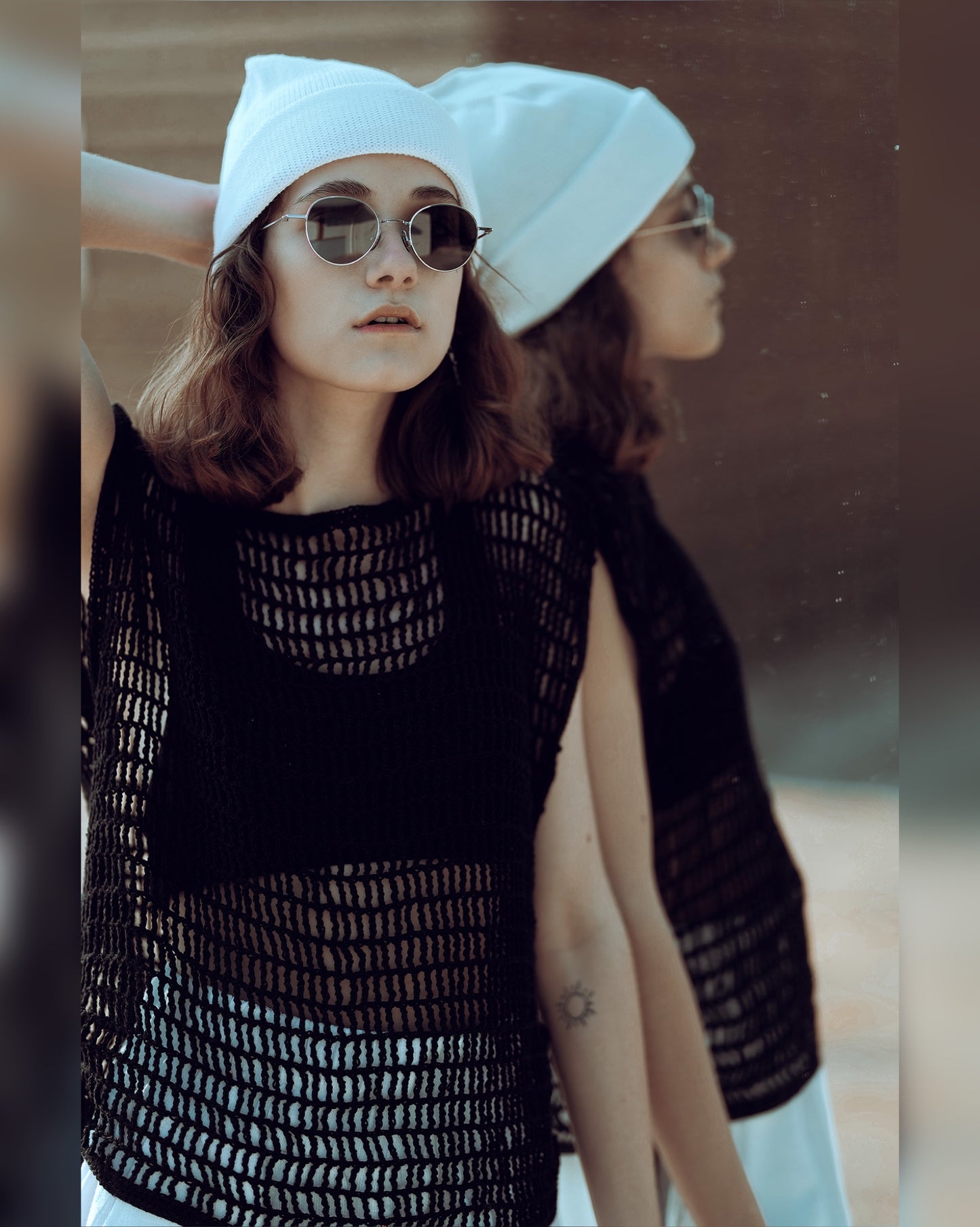Summer cotton white hat with a turn-up