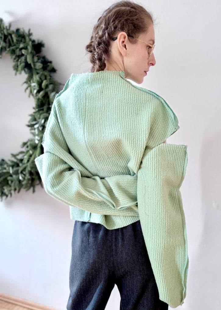 Sweater open shoulders textured wool, mint