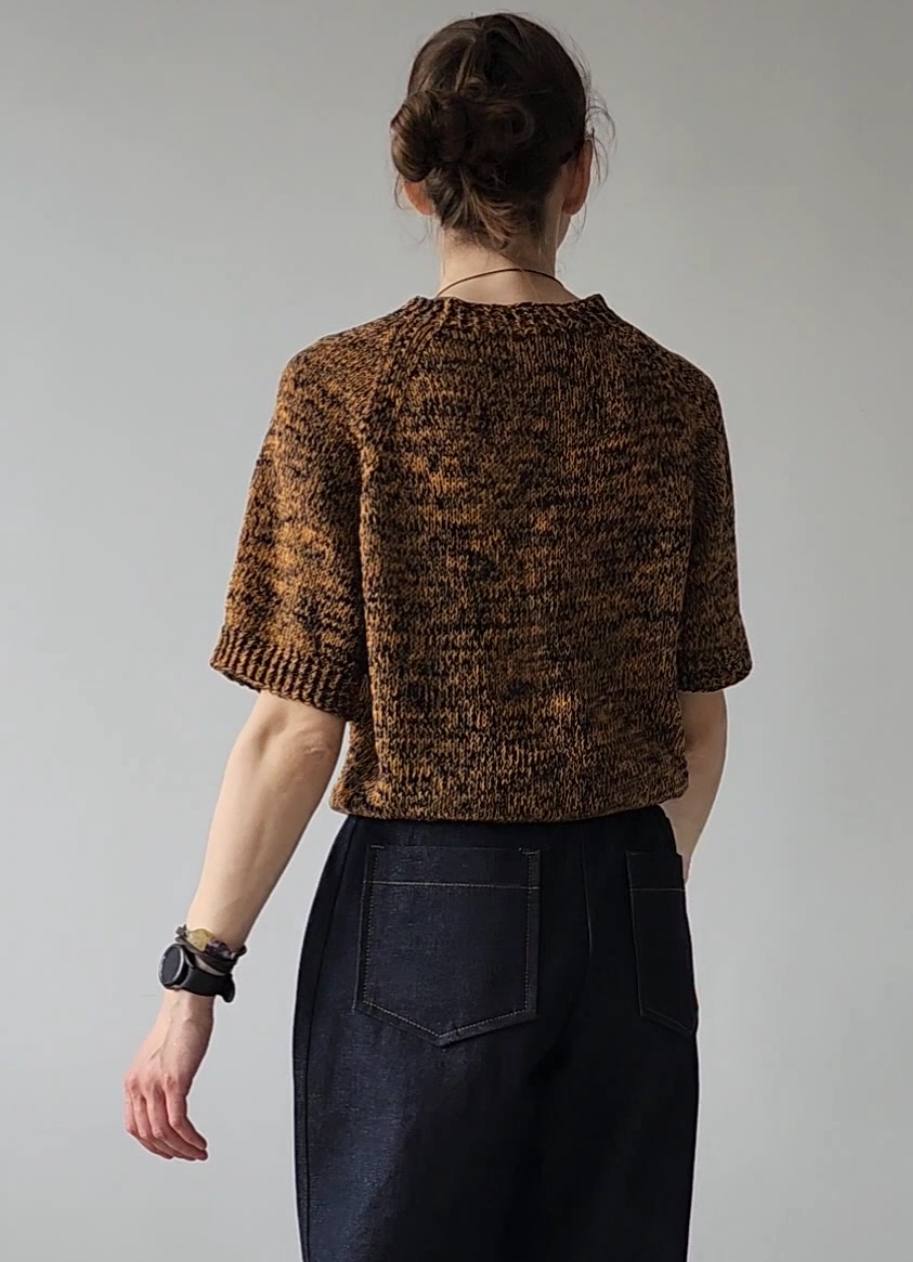 Linen sweater handcrafted red melange