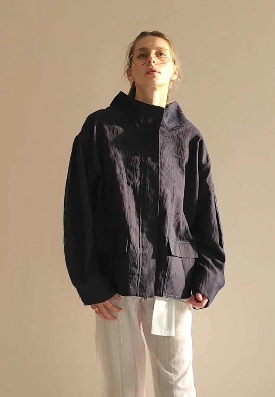 Bomber denim purple texture bark decoration on the back
