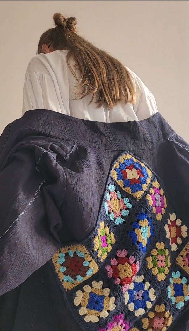 Bomber denim purple texture bark decoration on the back