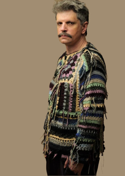 Men's sweater handcrafted Rasta thread fragments