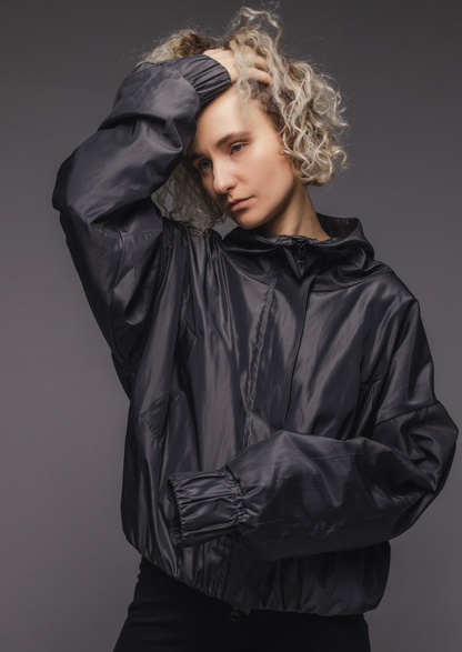 Thick metallic gray windbreaker jacket