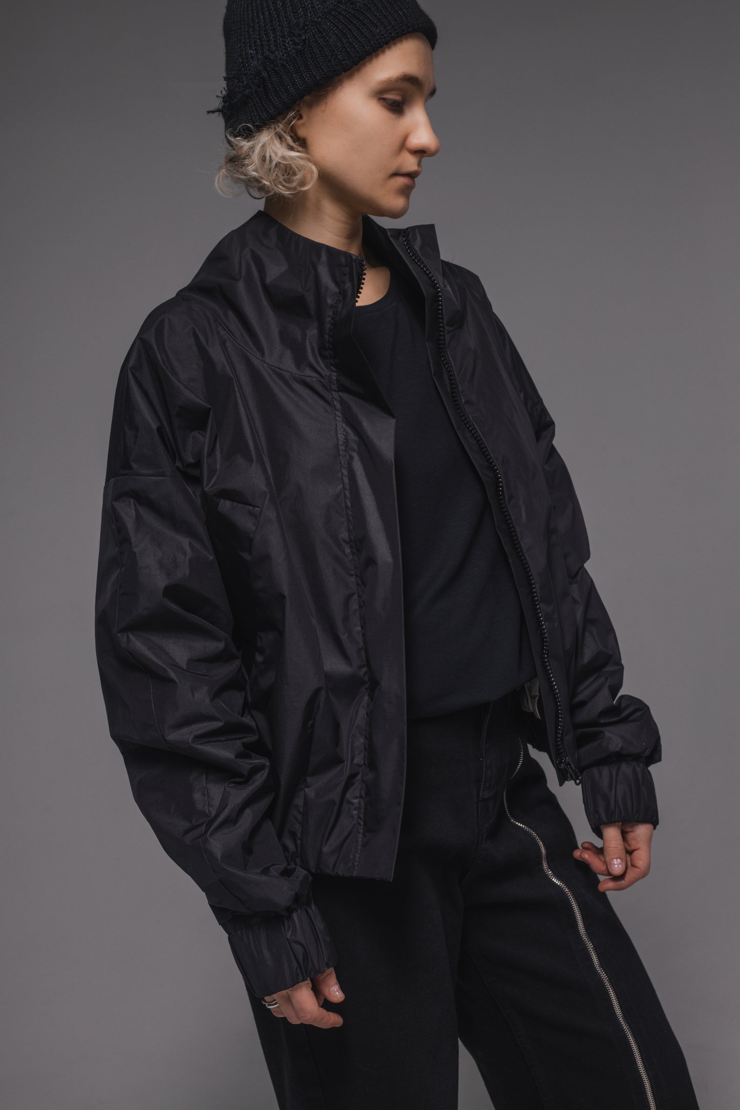 Black matte windbreaker jacket