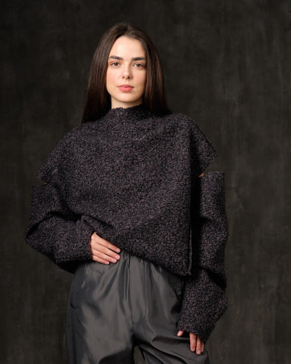 Sweater open shoulders lamb graphite