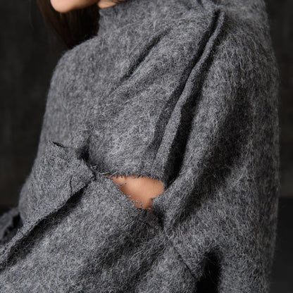 Gray angora open shoulder sweater