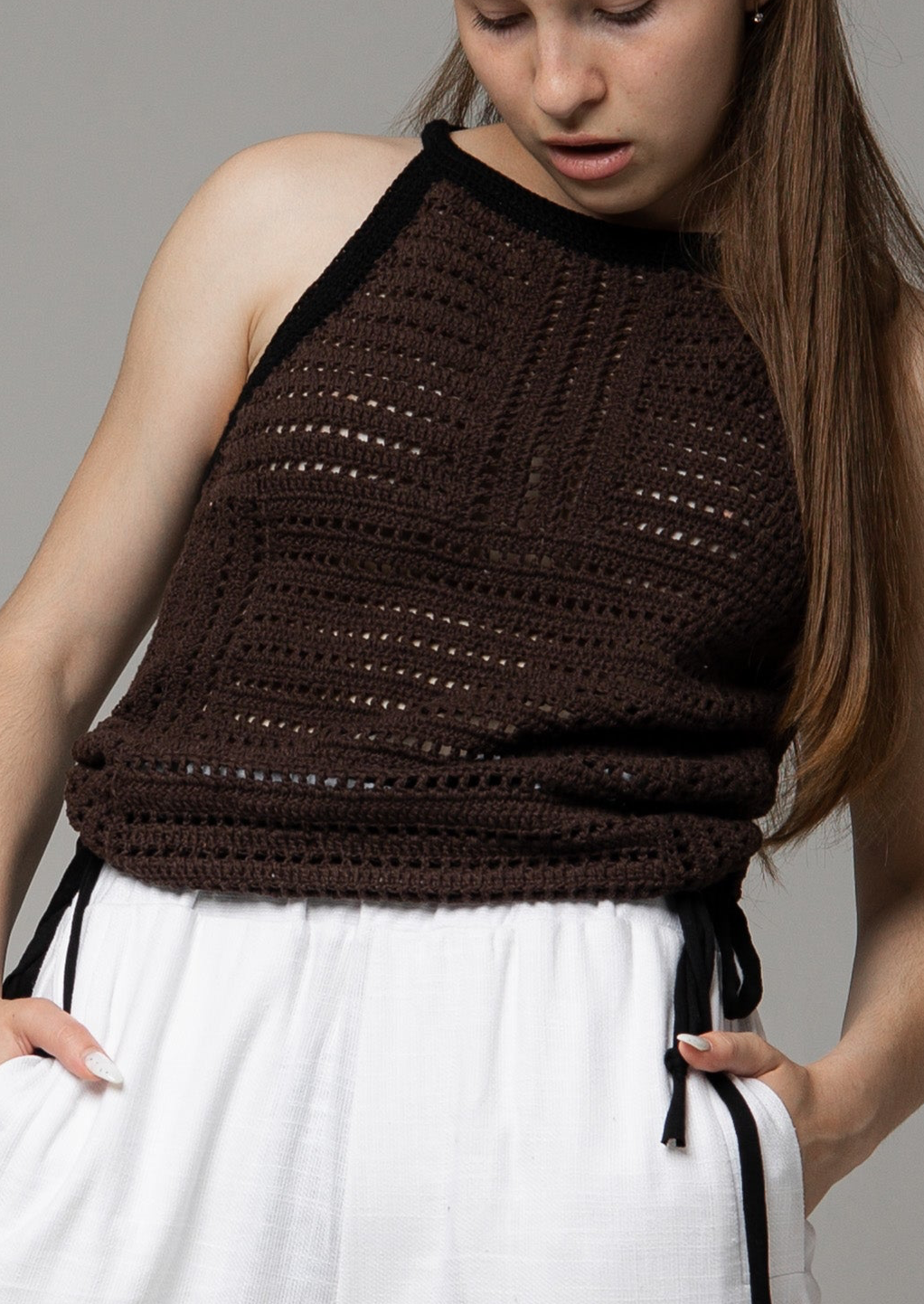 Top knitted brown handcrafted