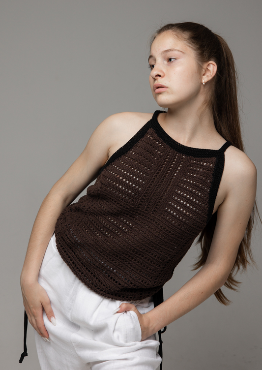 Top knitted brown handcrafted